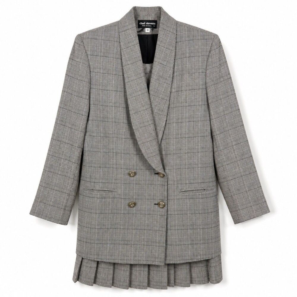 Chad Stevens Vintage Womens 14 Plaid Skirt Suit Double Breasted Made USA Academy